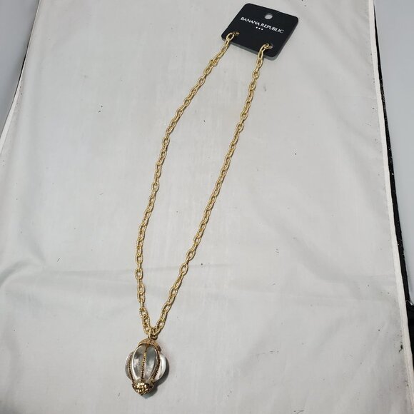 Banana Republic Gold-Tone Link Necklace with Crystal Pendant - Picture 3 of 8